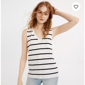 Madewell Whisper Cotton V-Neck Pocket Tank in Creston Stripe XXS
